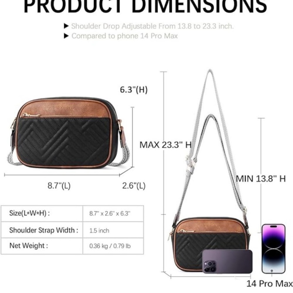 BOSTANTEN Quilted Black and Brown Crossbody Bag - Picture 6 of 16